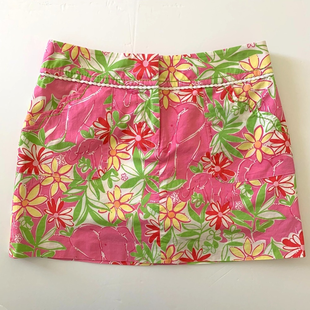 Lilly Pulitzer Hadley Stretch Cotton Skort Garden Vistas Elephants Pockets 2